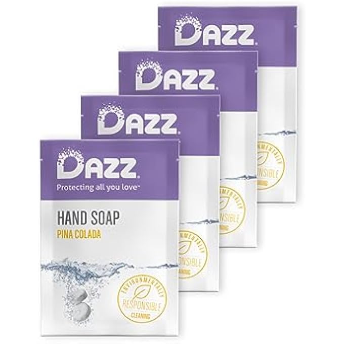 Dazz FOAMING HAND SOAP REFILL PACK (4 REFILL TABLET PACKETS) HAND SOAP REFILL, NATURALLY SAFE & NON TOXIC, RICH LATHER HAND WASH, PINA COLADA SCENT (FOAMING PUMP DISPENSER REQUIRED) - Image 1